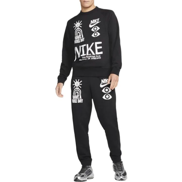 Men's Nike Logo Round Neck Printing Long Sleeves Pullover Black DQ4170-010