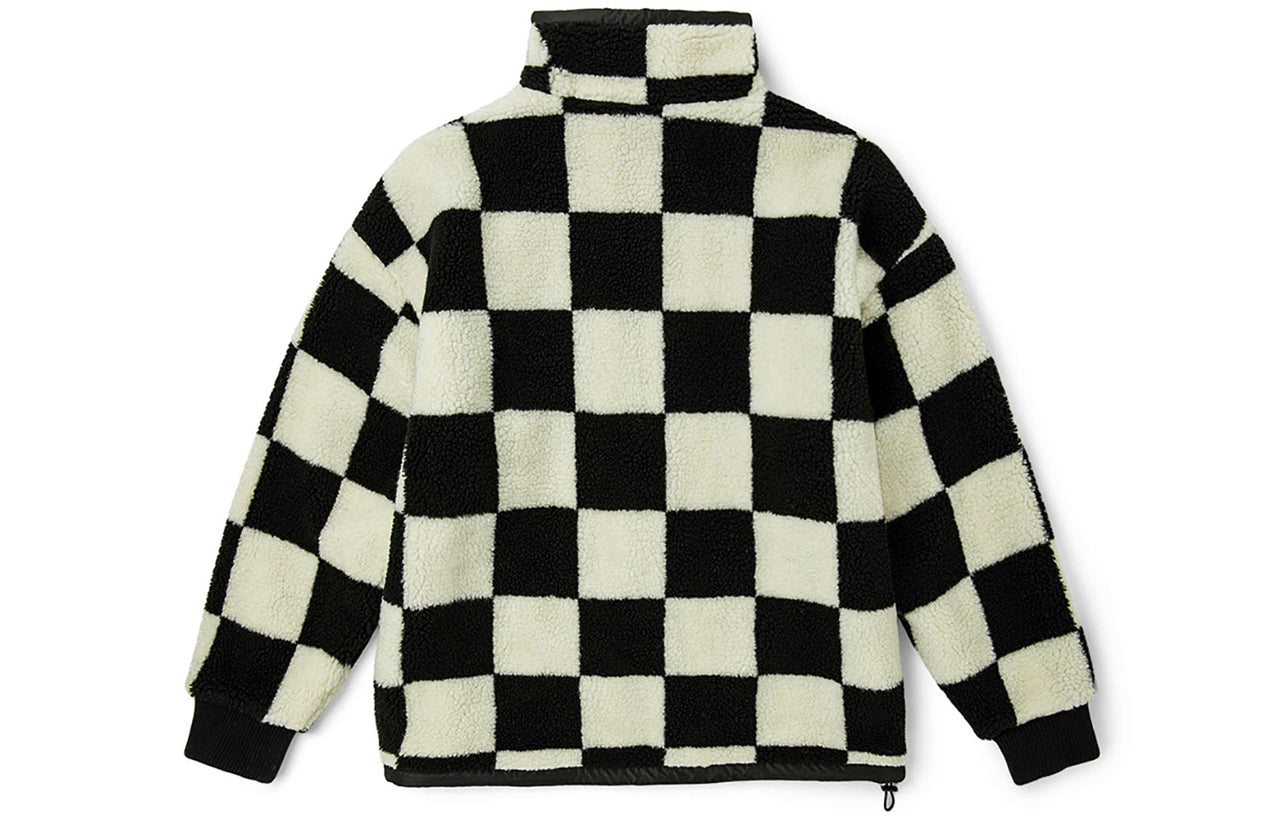 Vans Reversible lamb's wool Stand Collar logo Jacket Couple Style Black White Grid VN0A5F6U7DR
