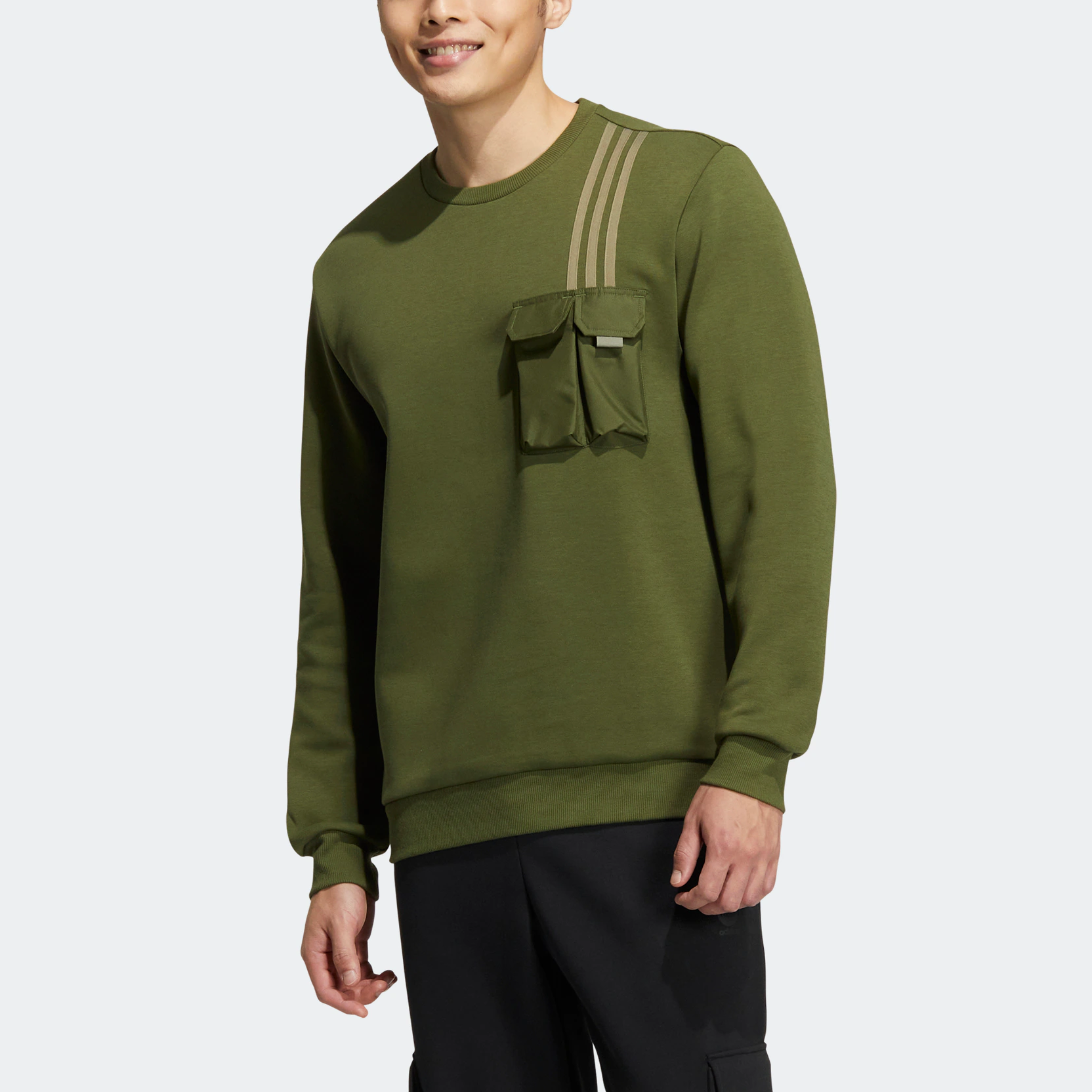 Men's adidas neo Classic Chest Sports Long Sleeves Olive Green HM2018