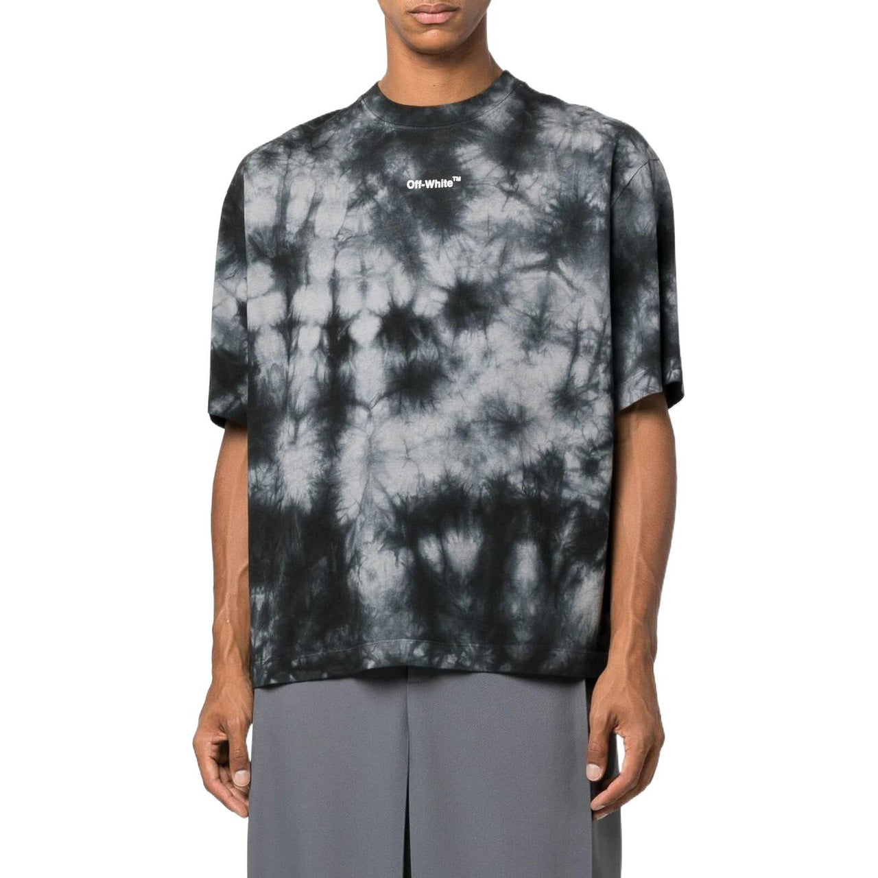 Men's Off-White FW22 Tie Dye Logo Printing Round Neck Short Sleeve Loose Fit Gray T-Shirt OMAA120F22JER0090701