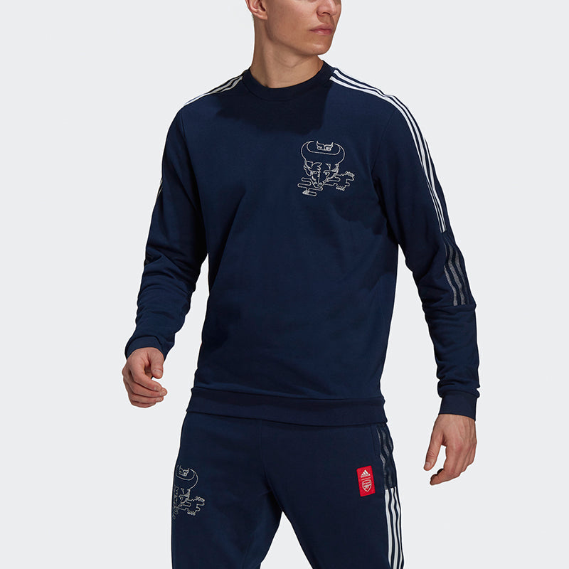 adidas Afc Cny Cr Swt Series Soccer/Football Sports Embroidered Pattern Round Neck Pullover Navy Blue GK9401