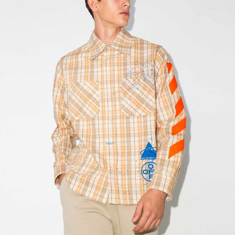 Off-White Logo Printing Plaid Long Sleeves Shirt Yellow OMGA098G20FAB0011720
