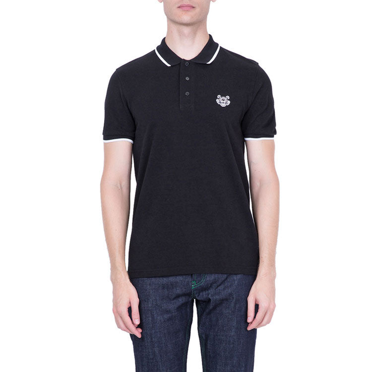 Men's KENZO Tiger Head logo Cotton Short Sleeve Black Polo Shirt F005PO0014BA-99