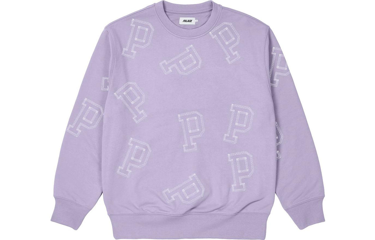 Palace SS22 Multi P Flatlock Crew Lilac Sweater 'Purple' P22CS130