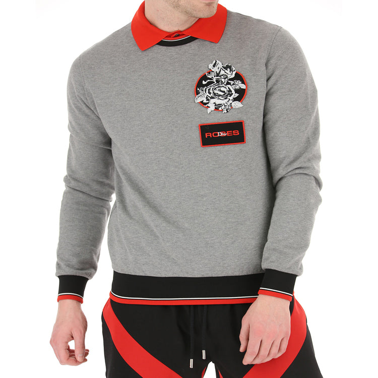 DIOR Rose Embroidered Cotton Crewneck Pullover For Men Grey 733J613M0500-830