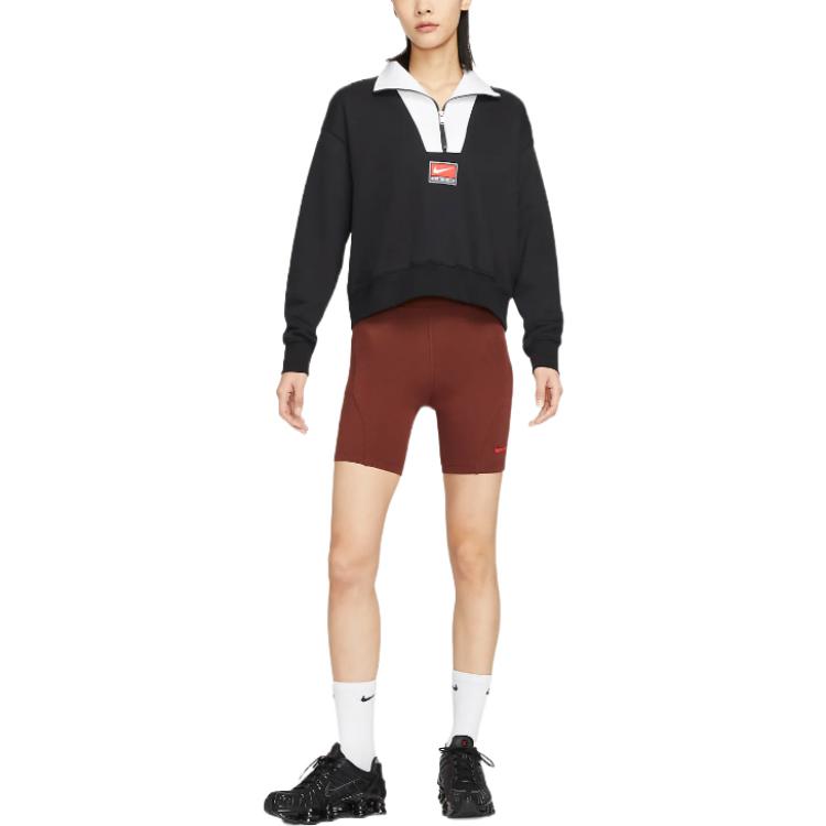 (WMNS) Nike NSW Team Fleece Top 'Black White Red' DQ6944-010