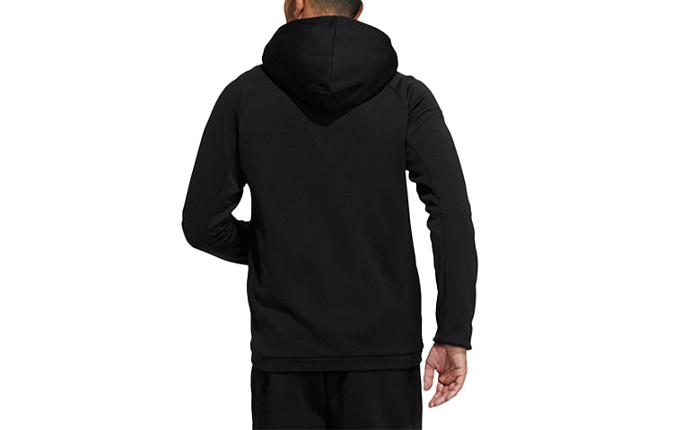 adidas Stripe Printing Fleece Lined Sports Hooded Jacket Black H40864