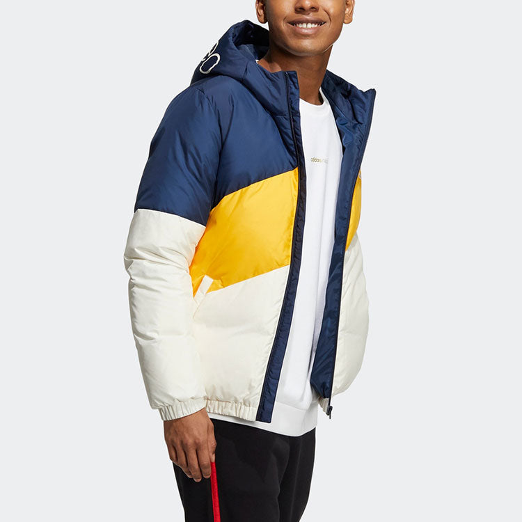 Men's adidas neo Colorblock Sports Stay Warm Hooded With Down Feather College Navy Blue Jacket H45267