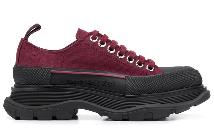 (WMNS) Alexander McQueen Tread Slick Canvas Lace Up Shoes 'Burgundy Black' 611705W4MV25048