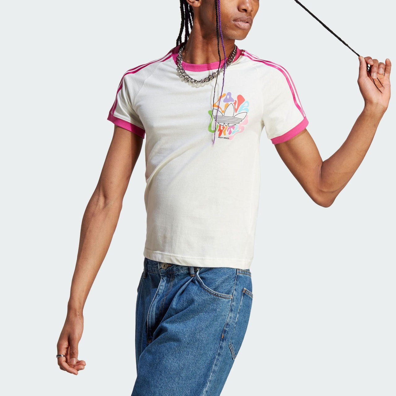 (WMNS) adidas originals Logo Pride Rm 3-Stripes T-shirt 'White Pink' IU0053