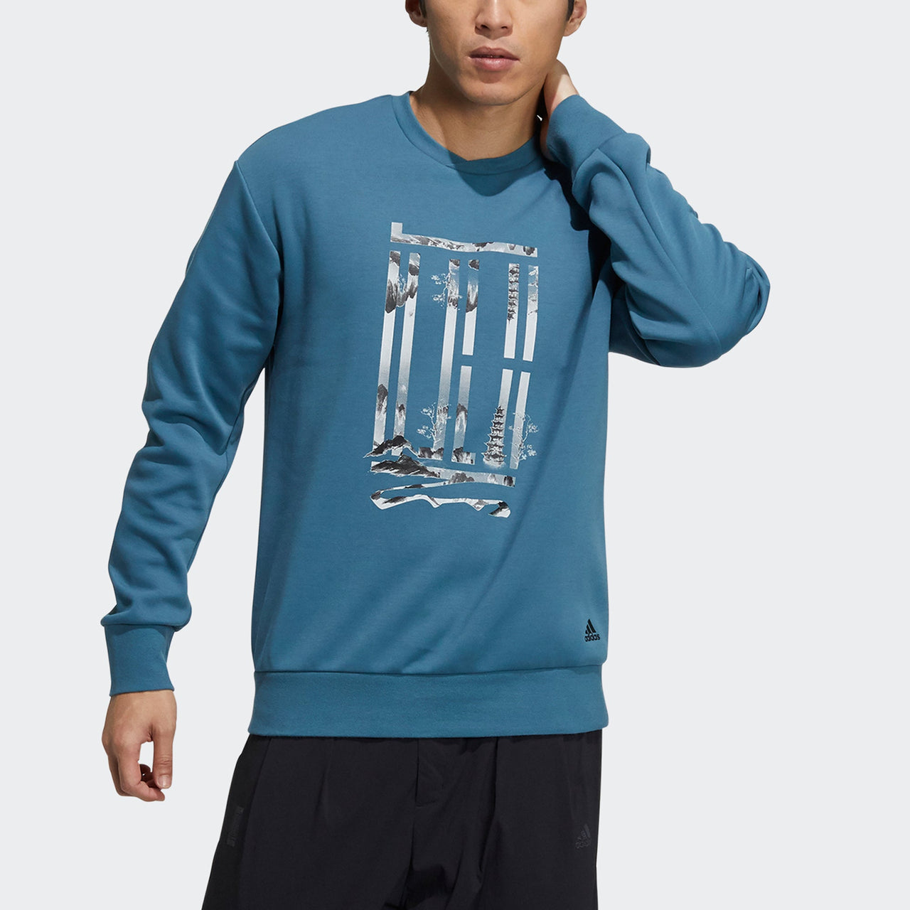 Men's adidas Wj Logo Swt Sports Round Neck Pullover Blue H39290
