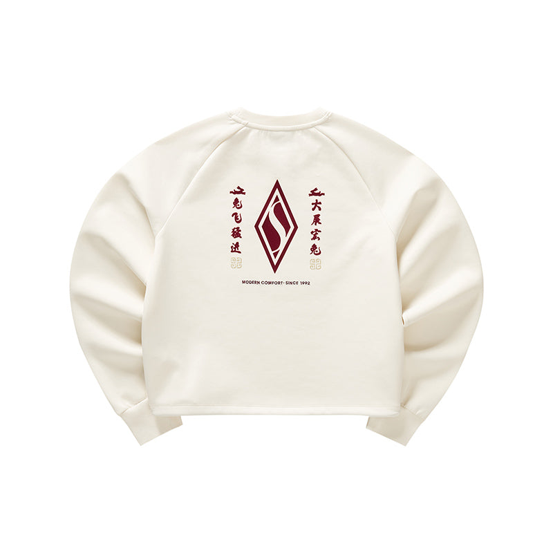 (WMNS) Skechers Logo Printed Crew Sweater 'White Red' L123W011-00PS