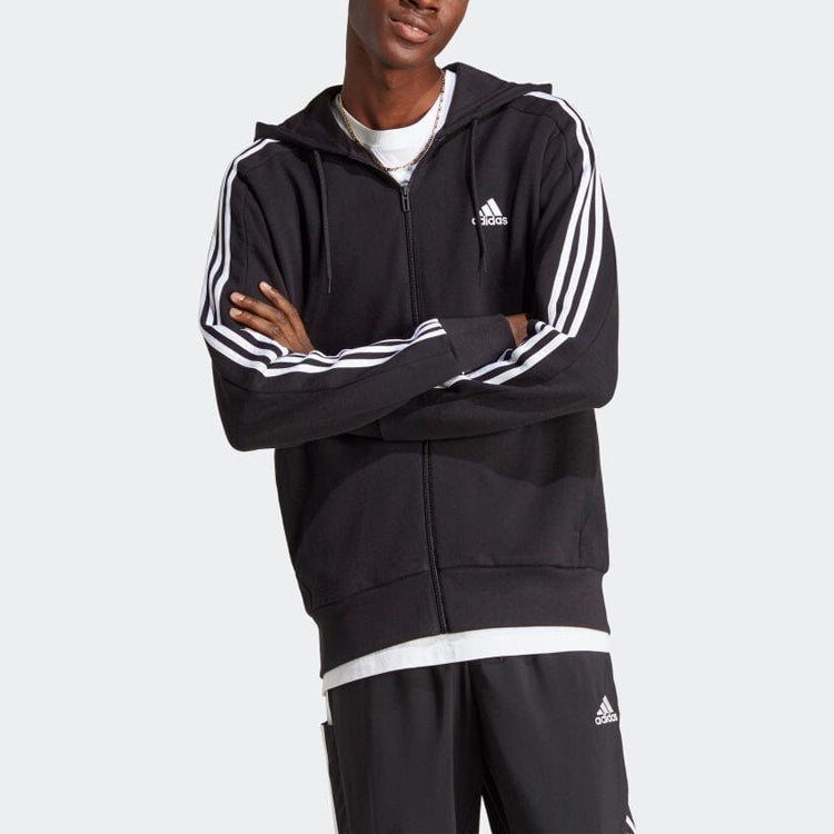 adidas French Terry 3-Stripes Full-Zip Hoodie 'Black White' IC0433