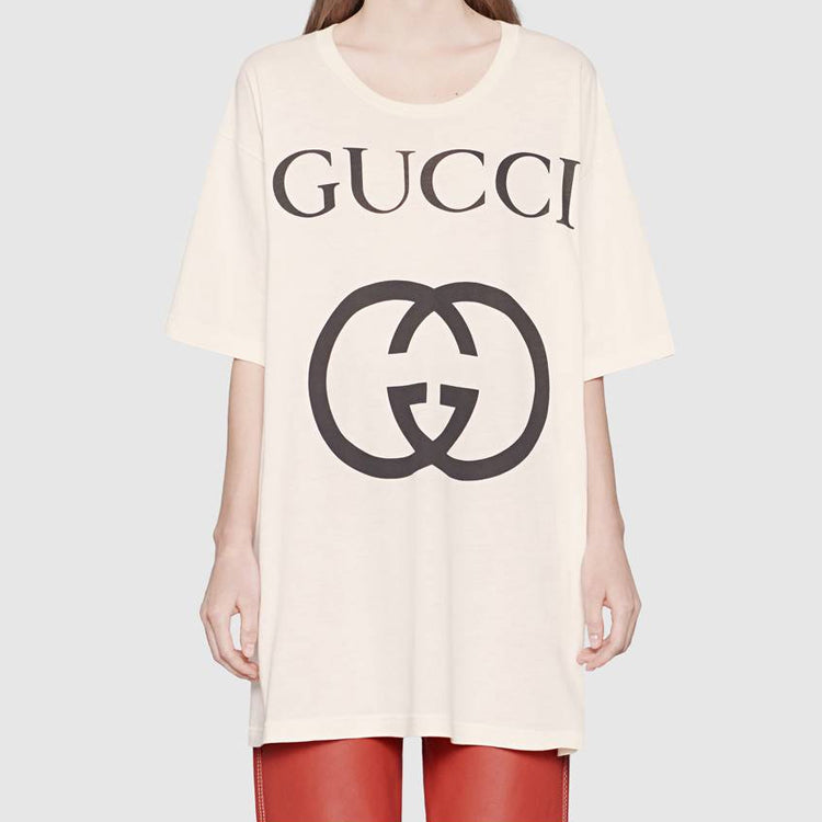 (WMNS) Gucci Interlock Double G Printing Short Sleeve White 539081-X3Q35-7561