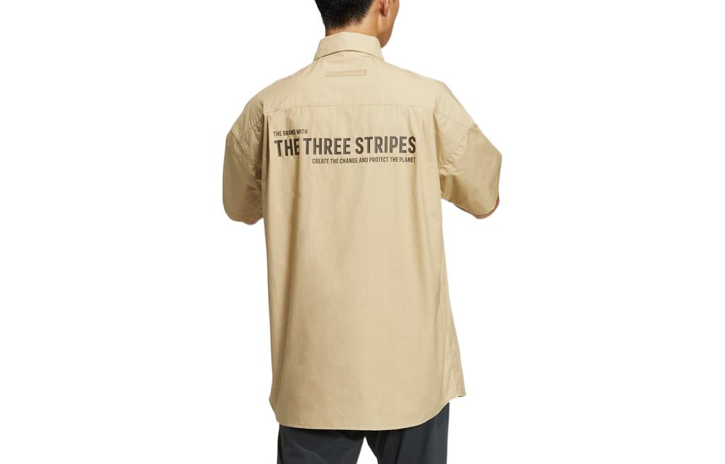 Men's adidas Back Alphabet Printing Pattern Lapel Short Sleeve Khaki Shirt HZ7032