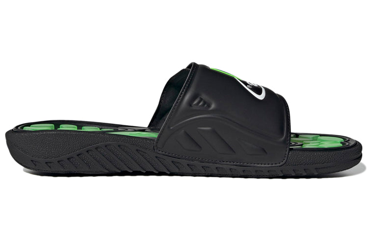adidas Reptossage Slides Cozy Wear-Resistant Flat Heel Sports Slippers Unisex Black Green GX3375