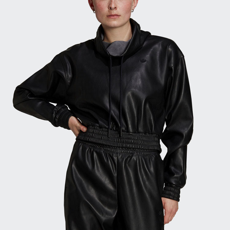 (WMNS) adidas Originals Adicolor Contemporary Cropped Pleather Sweatshirt 'Black' H66348
