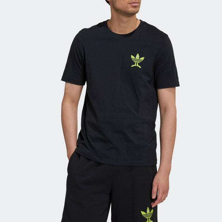 Men's adidas Logo Printing Round Neck Sports Short Sleeve Japanese Version Black T-Shirt HM2493