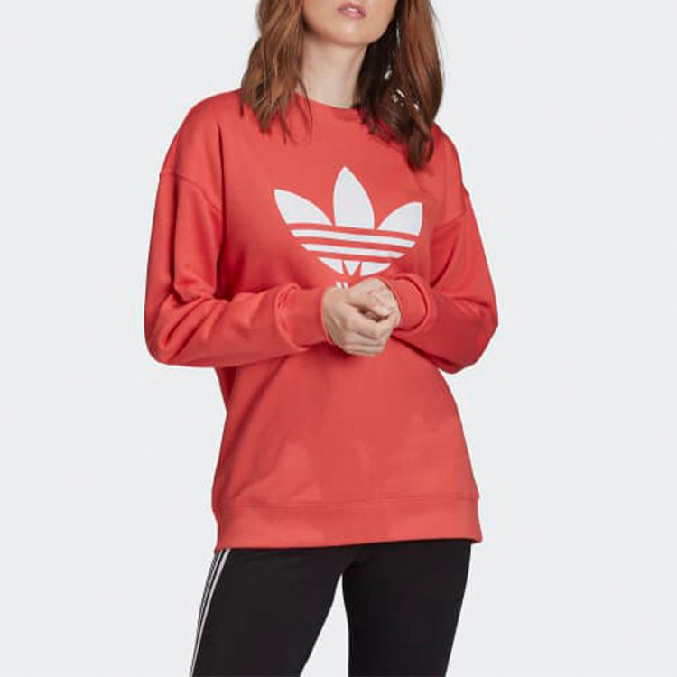 (WMNS) adidas originals Logo Printing Round Neck Sports Hoodie Red FM3291