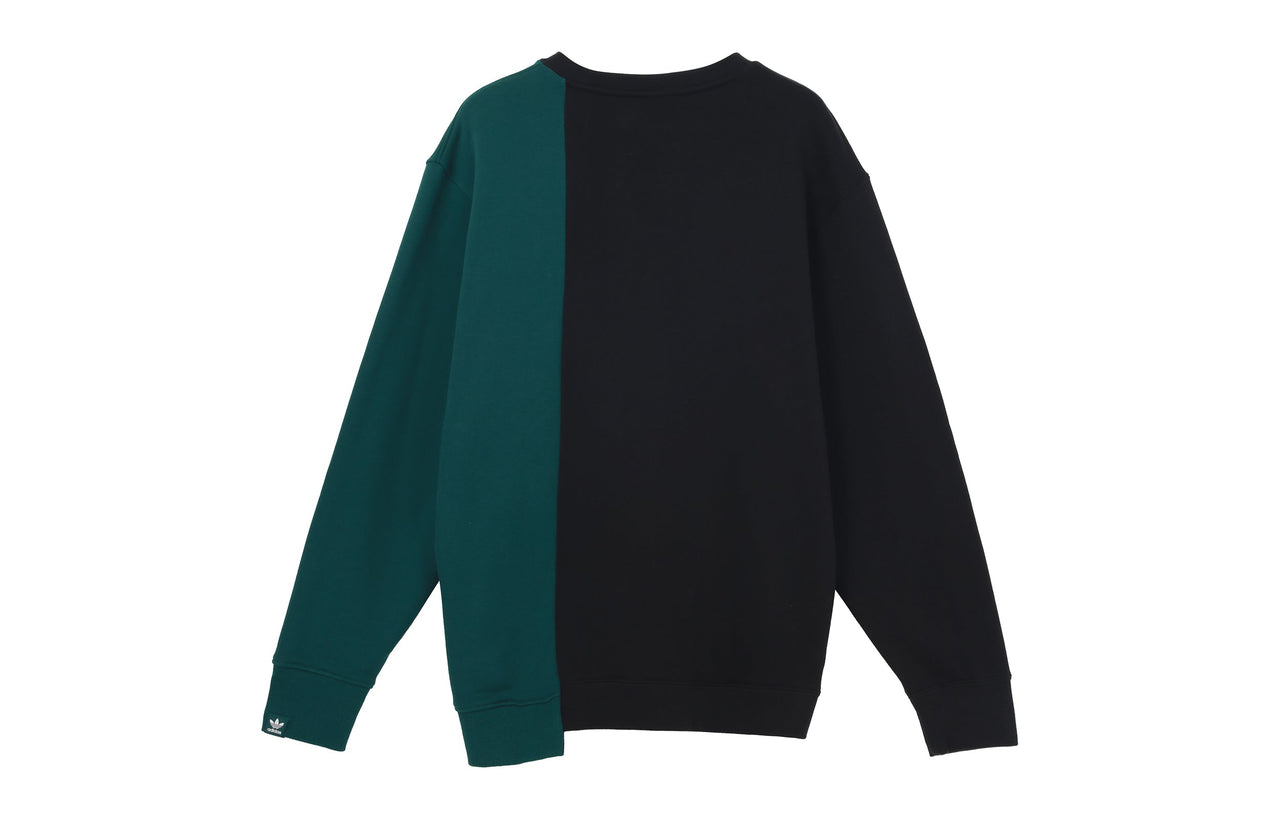 Men's adidas originals Mr Crew Logo Printing Colorblock Irregular Round Neck Pullover Black HC0379