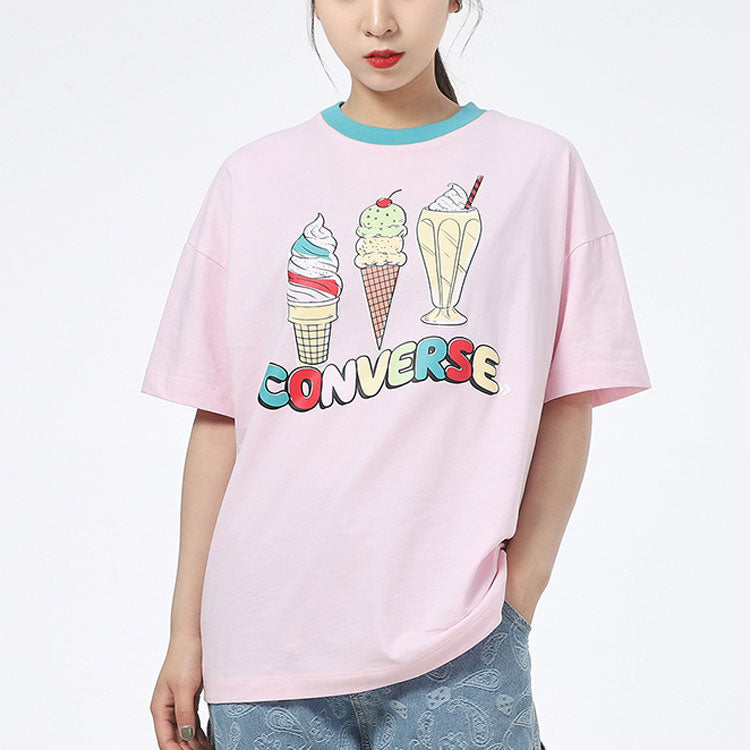 (WMNS) Converse Ice Cream Printing Sports Short Sleeve Pink T-Shirt 10022853-A02