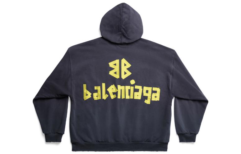 Balenciaga Tape Type Ripped Pocket Hoodie Oversized 'Navy Blue' 744441TOVB14140