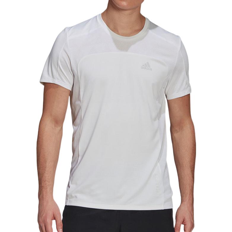 Men's adidas Solid Color Logo Round Neck Sports Short Sleeve White T-Shirt GK4302