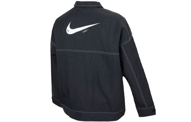 (WMNS) Nike SS22 Sportswear Swoosh Back Logo Printing Woven Jacket Autumn Black DM6204-010