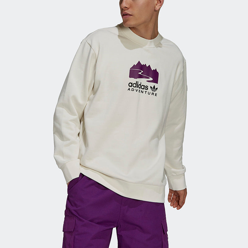 Men's adidas originals Casual Sports Round Neck Pullover Creamy White H09108