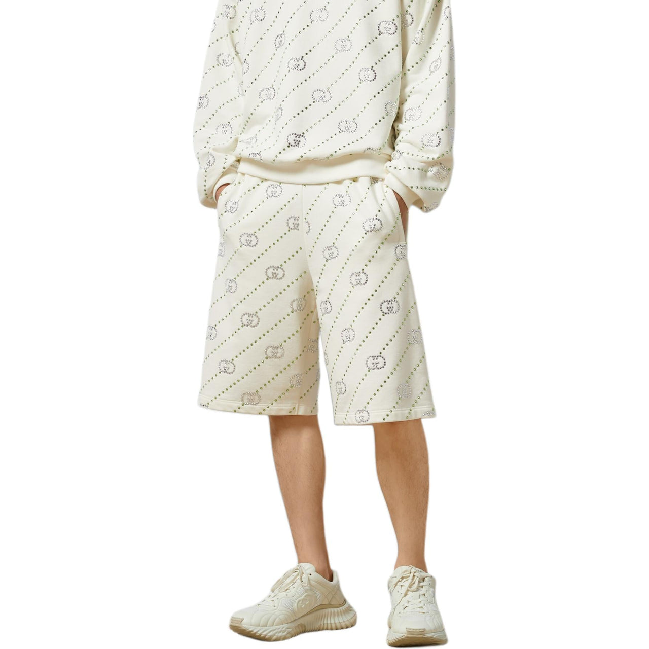 Gucci Cotton Jersey Shorts With Crystals 'Off White' 693049-XJFY8-9088