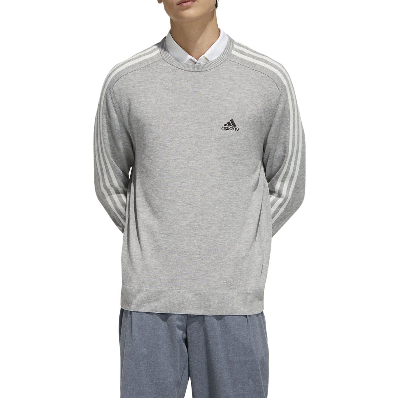 adidas 3-Stripes Long Sleeve Crew Neck Sweater 'Grey' GV1202