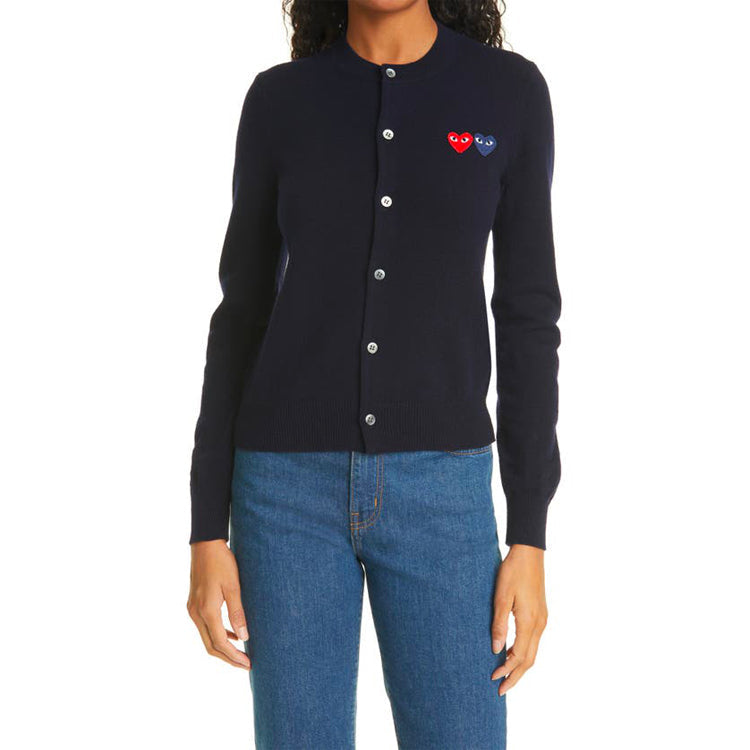 (WMNS) COMME des GARCONS PLAY Cardigan Double Emblem 'Navy' AZ-N057-051-2