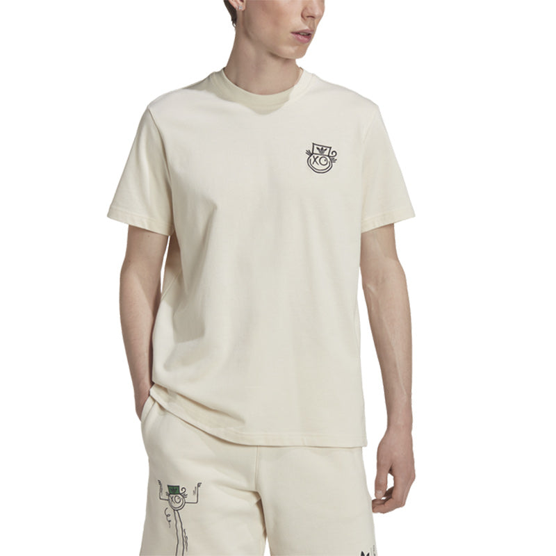 Men's adidas originals SS22 Back Pattern Printing Round Neck Short Sleeve White T-Shirt HL9240