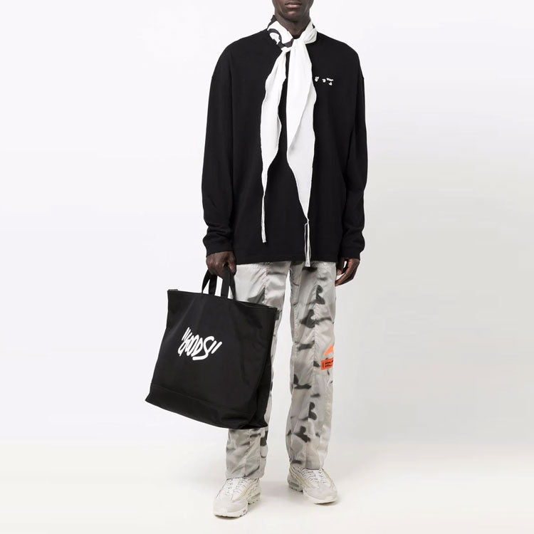 Men's Off-White FW21 Chest Logo Printing Round Neck Pullover Loose Fit Black OMAB032S21JER0011001