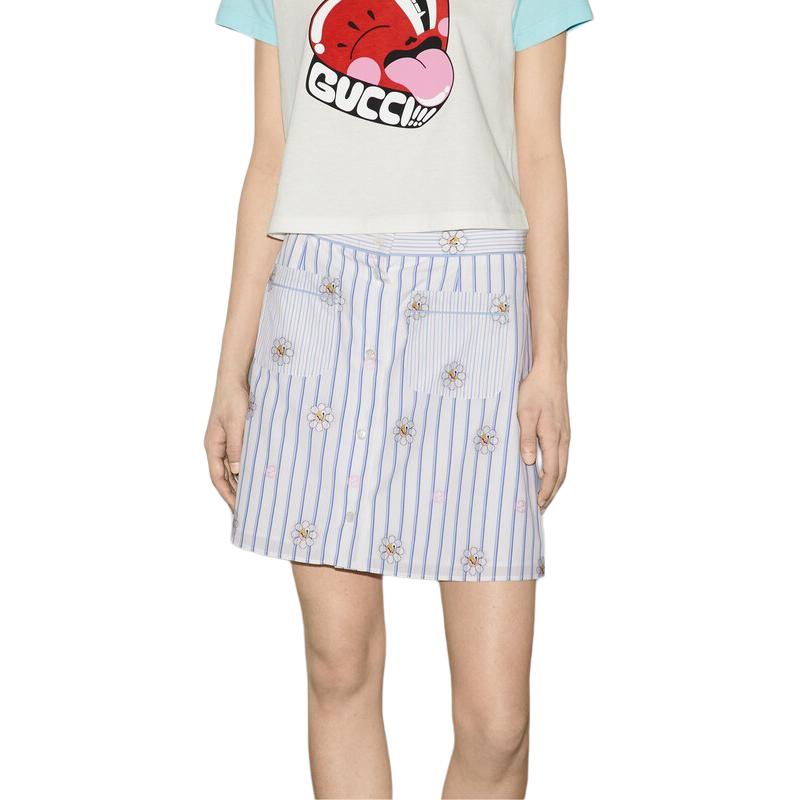 (WMNS) Gucci Interlocking G And Flower Print Skirt 'White Light Blue' 781768-ZAQFC-9241