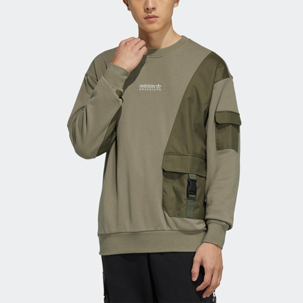 Men's adidas originals Adv Crewneck Multiple Pockets Pullover Sports Round Neck Olive HC0367