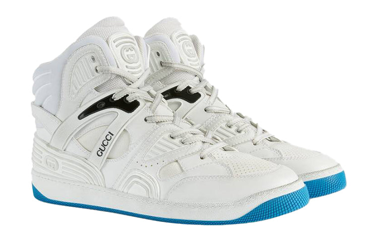 GUCCI Basket Breathable Wear-Resistant Non-Slip High Top Basketball Shoes White Blue 661301-2SHA0-9014