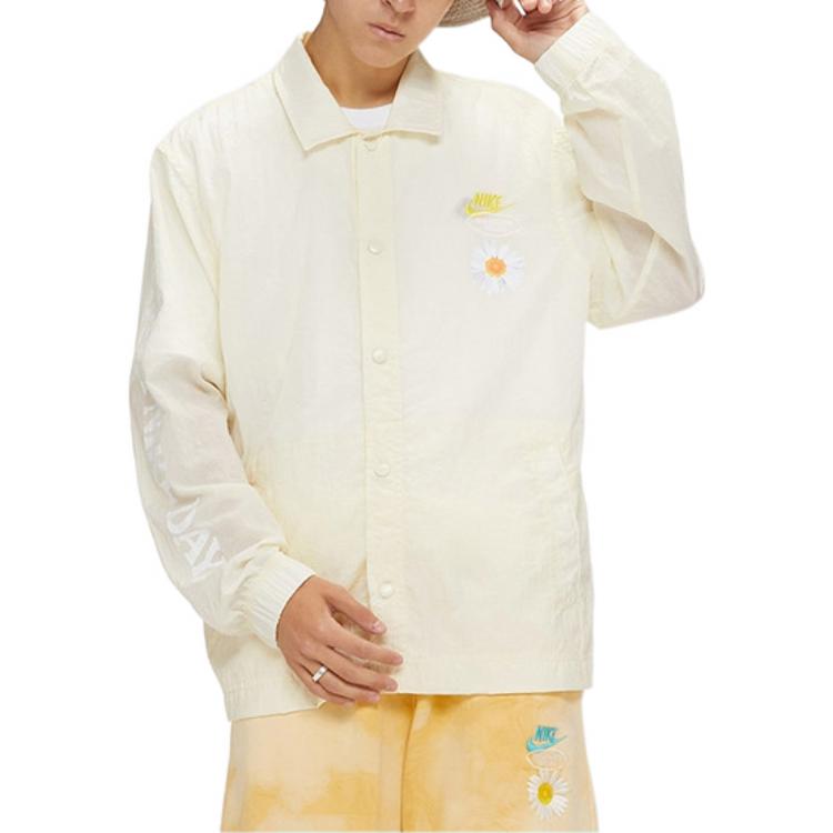 Men's Nike Retro Embroidered Daisy Long Sleeves Autumn Coconut Milk Shirt DM5056-113