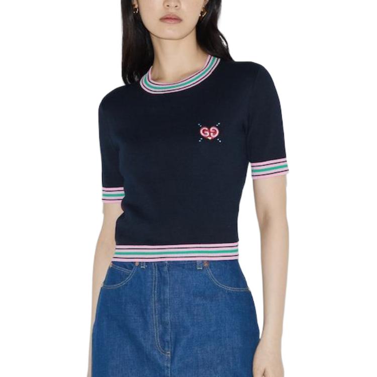 (WMNS) Gucci Fine Knit Sweater With Embroidery 'Navy' 782254-XKD0I-4215