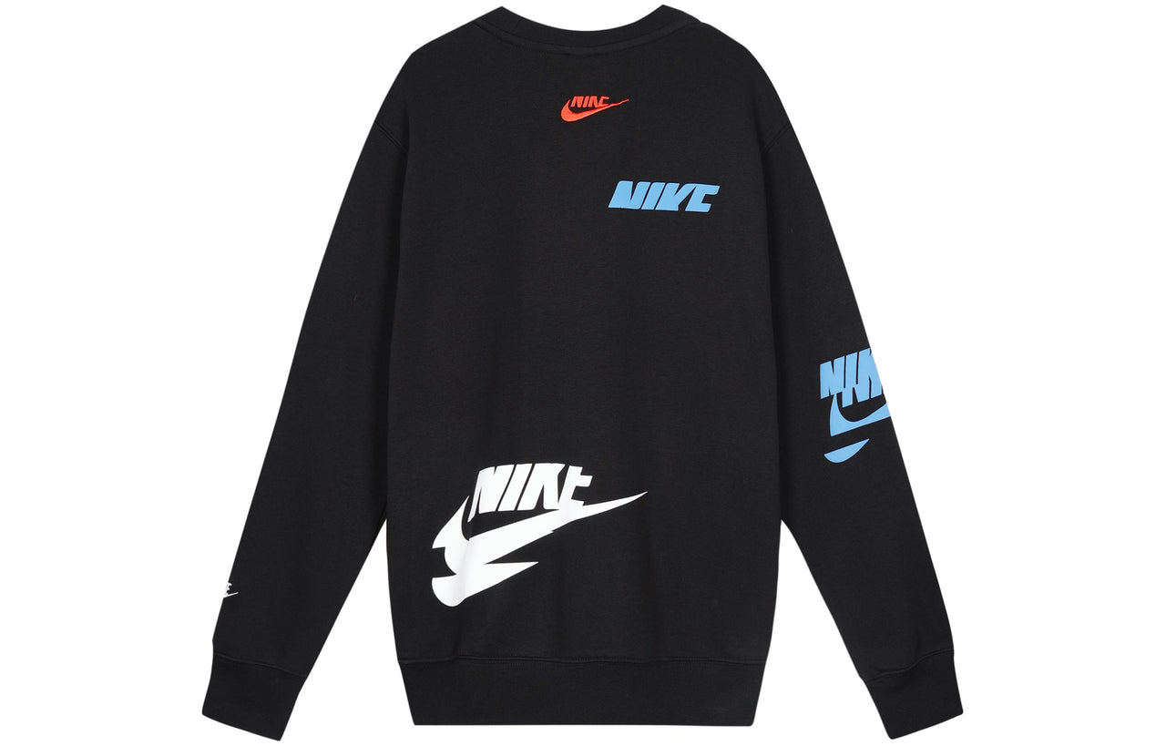 Nike Sportswear Sport Logo Printing Fleece Round Neck Pullover 'Black Blue' DM6876-010