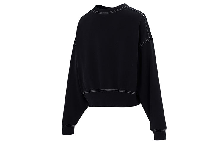 (WMNS) Nike Sportswear Swoosh Logo Embroidered Loose Knit Short Round Neck Pullover Black Hoodie DO7212-010