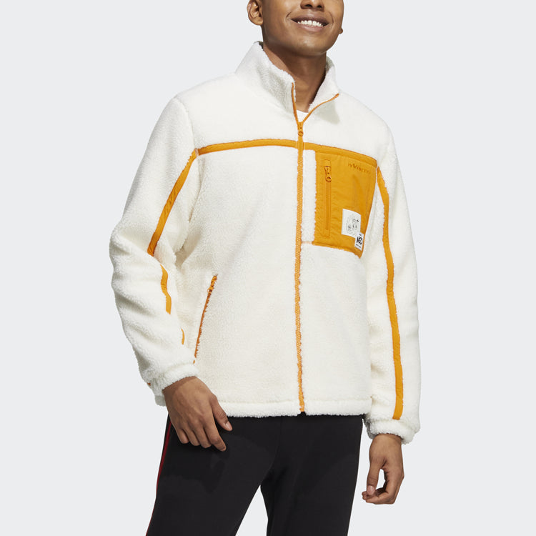 adidas neo U Radio W Jkt Contrasting Colors Pocket Fleece Stay Warm Sports Stand Collar Jacket Couple Style Pink White HG9039