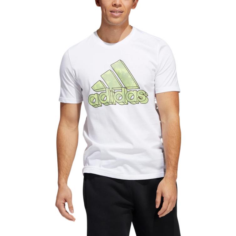 Men's adidas Alphabet Logo Sports Round Neck Pullover Short Sleeve White T-Shirt HE4793