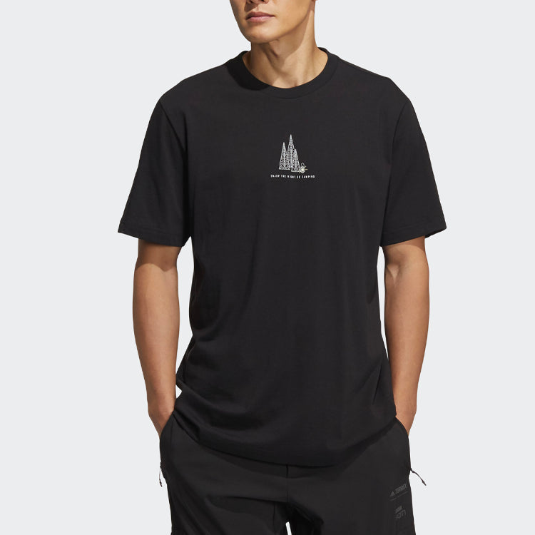 Men's adidas Camping Graphic Short Sleeve Tee Pattern Round Neck Black T-Shirt HI3037
