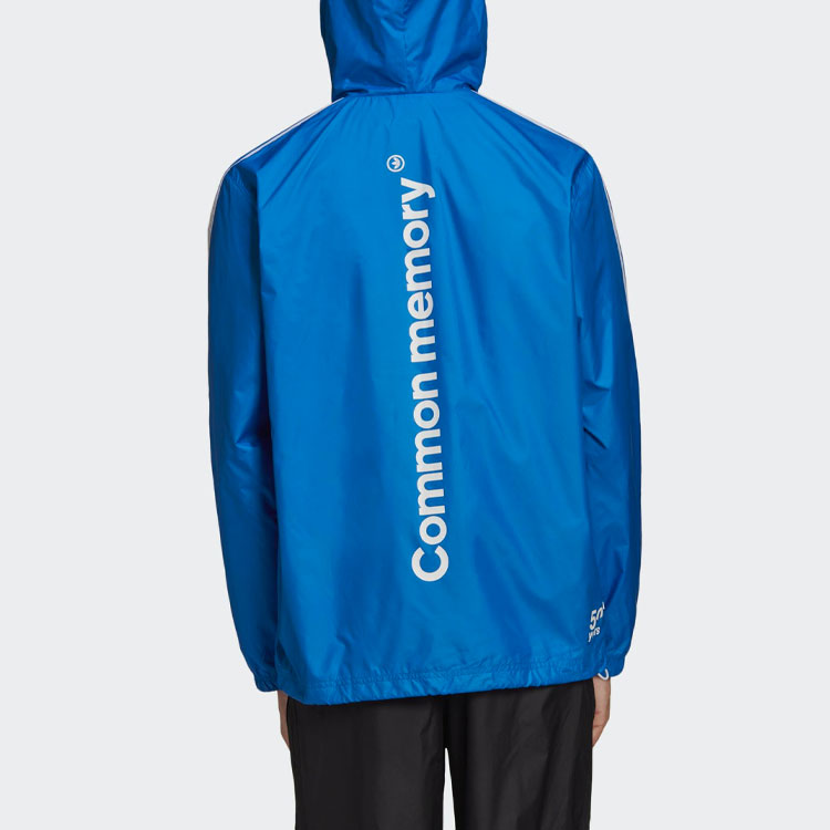 Men's adidas Solid Color Logo Stripe hooded Zipper Jacket Blue HC7131