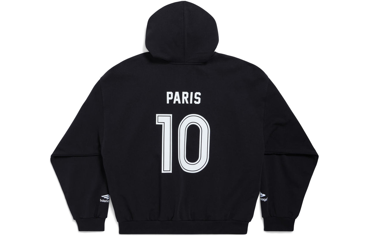 Balenciaga Paris Soccer Zip-up Hoodie Medium Fit 'Black White' 744457TPVS61070