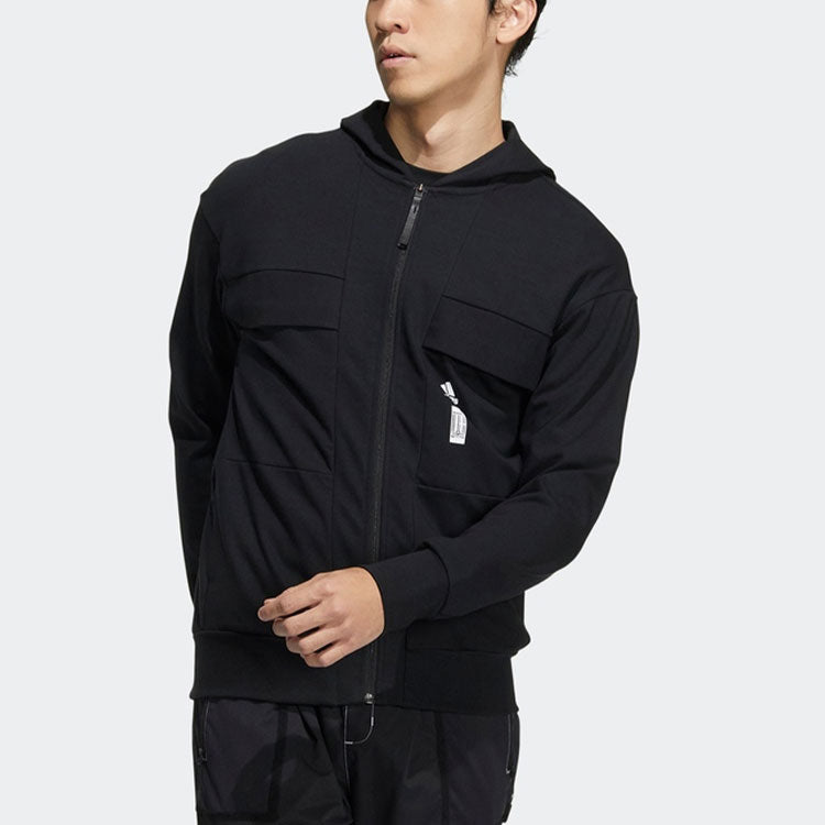 adidas WJ PO JKT Solid Color Knit Hooded Jacket Black HE5132
