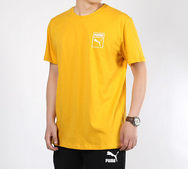 PUMA Graphic Box Logo Printed Short Sleeve TEE Men Yellow 598625-25