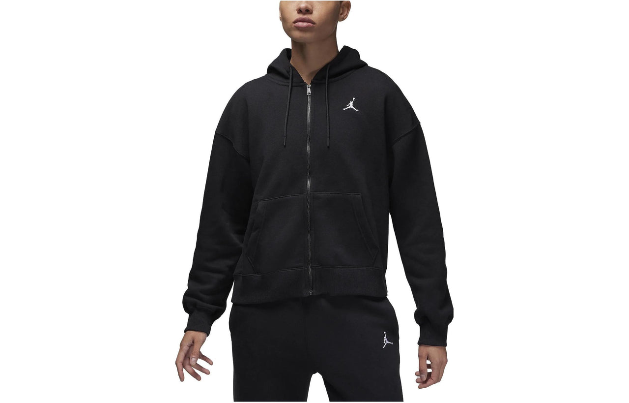 (WMNS) Air Jordan Brooklyn Fleece Full-Zip Hoodie 'Black White' FD7865-010