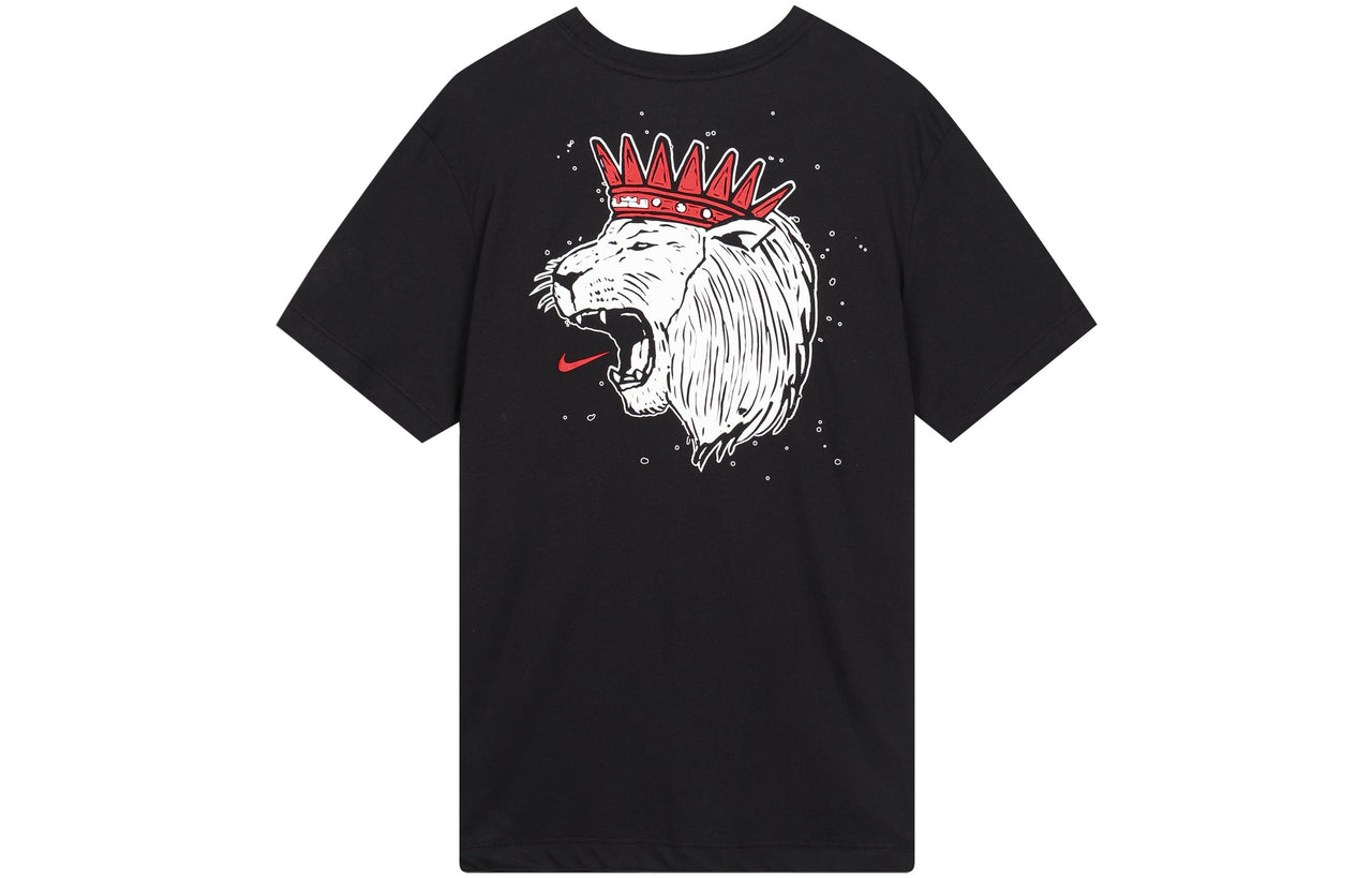 Men's Nike SS22 Dri-Fit Lebron Hand Painted Crown Lion Pattern Printing Basketball Sports Short Sleeve Black T-Shirt DR1292-010
